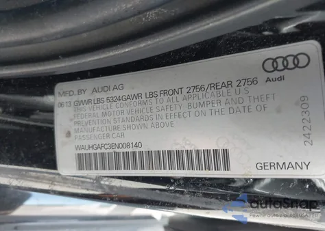 2014 Audi A6 3.0T Premium Plus из США, поврежденный, VIN WAUHGAFC3EN008140